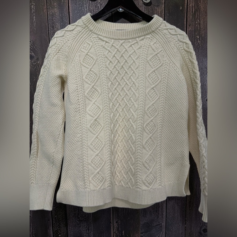 J. Crew Off-White Cable-Knit Crewneck Sweater - Picture 2 of 3
